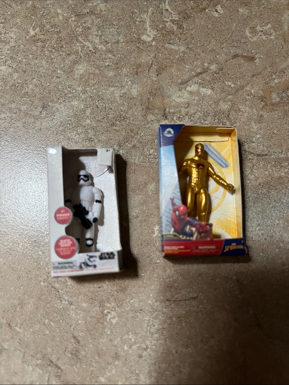 Zuru Miniature Star Wars Stormtrooper Action Figure & Gold spiderman